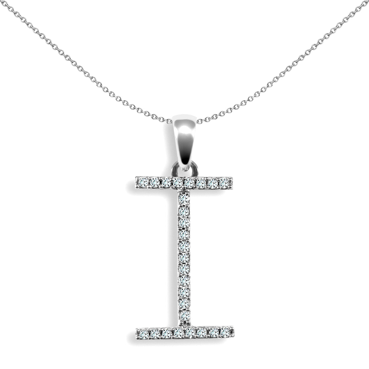 9ct White Gold  Diamond Block Initial ID Charm Pendant Letter I - 9P105-I