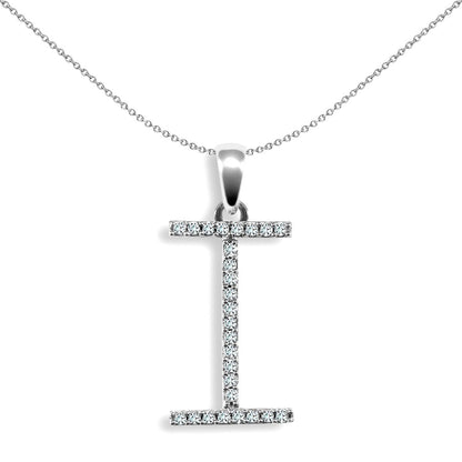 9ct White Gold  Diamond Block Initial ID Charm Pendant Letter I - 9P105-I