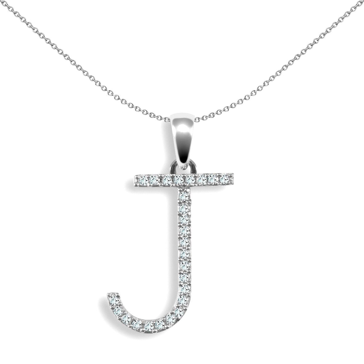 9ct White Gold  Diamond Block Initial ID Charm Pendant Letter J - 9P105-J