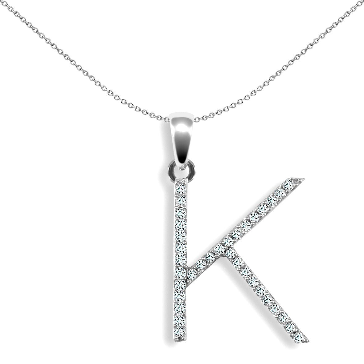 9ct White Gold  Diamond Block Initial ID Charm Pendant Letter K - 9P105-K