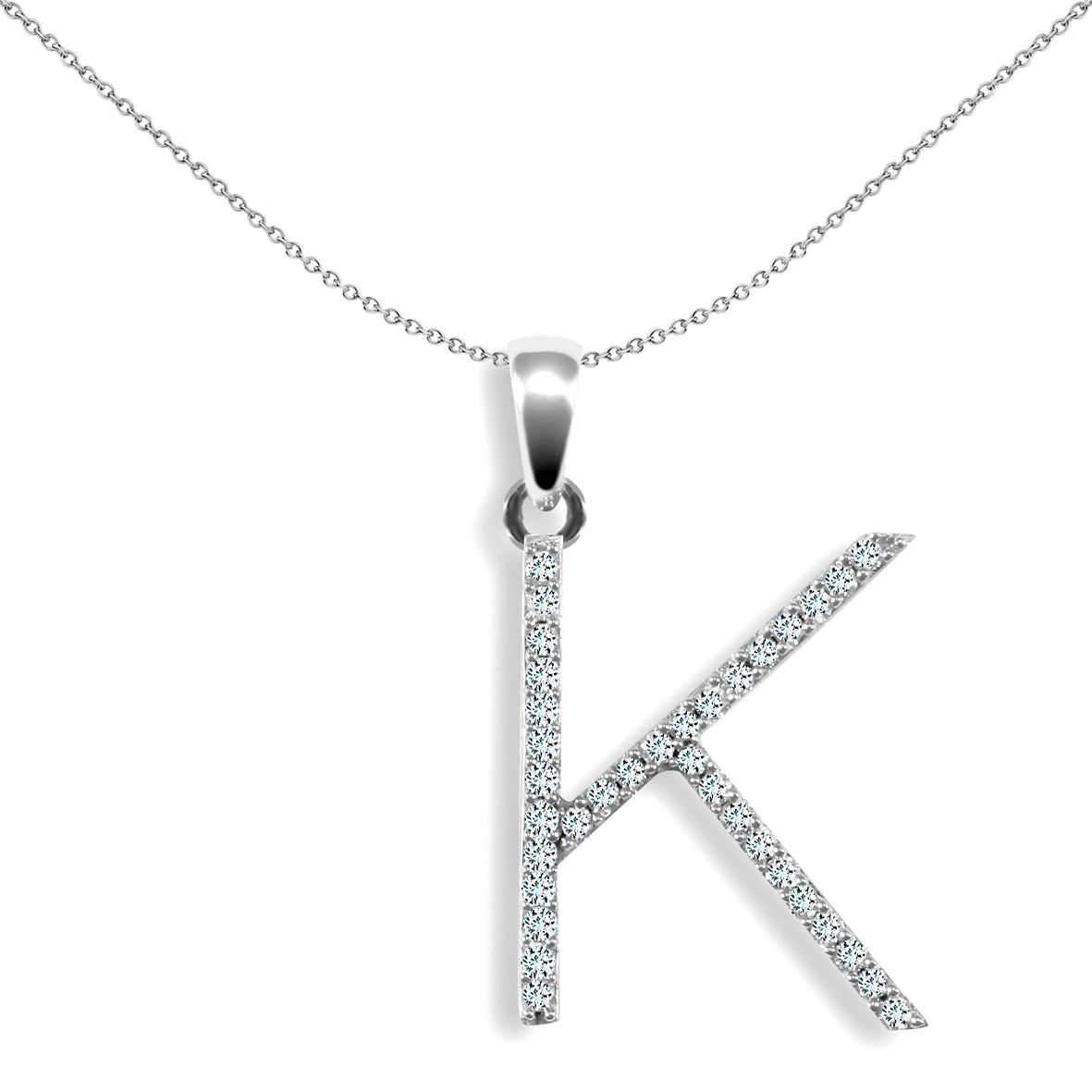 9ct White Gold  Diamond Block Initial ID Charm Pendant Letter K - 9P105-K