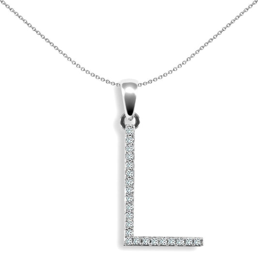 9ct White Gold Diamond Block Initial ID Charm Pendant Letter L - 9P105-L