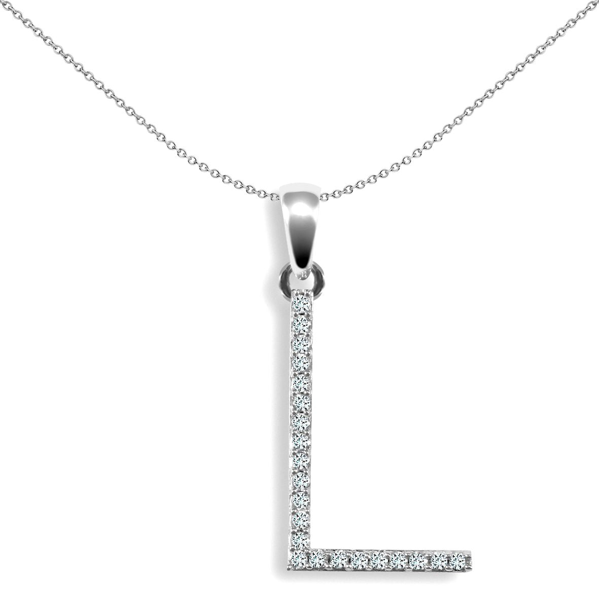 9ct White Gold  Diamond Block Initial ID Charm Pendant Letter L - 9P105-L