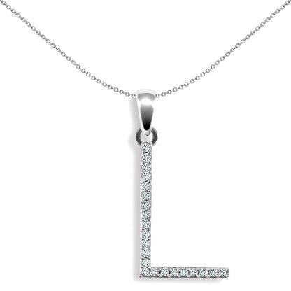 9ct White Gold  Diamond Block Initial ID Charm Pendant Letter L - 9P105-L