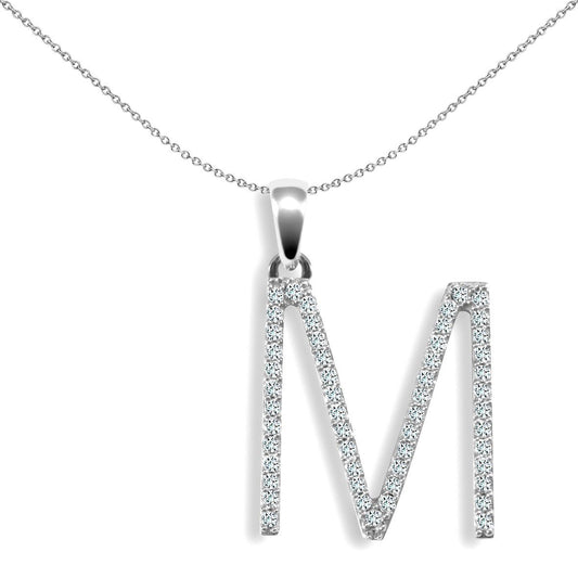 9ct White Gold Diamond Block Initial ID Charm Pendant Letter M - 9P105-M
