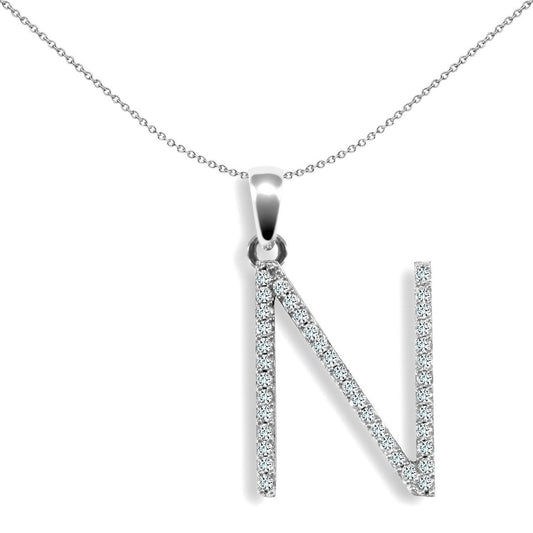 9ct White Gold  Diamond Block Initial ID Charm Pendant Letter N - 9P105-N