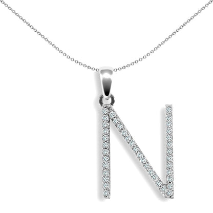 9ct White Gold  Diamond Block Initial ID Charm Pendant Letter N - 9P105-N