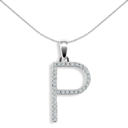 9ct White Gold Diamond Block Initial ID Charm Pendant Letter P - 9P105-P