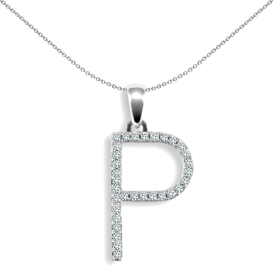 9ct White Gold  Diamond Block Initial ID Charm Pendant Letter P - 9P105-P