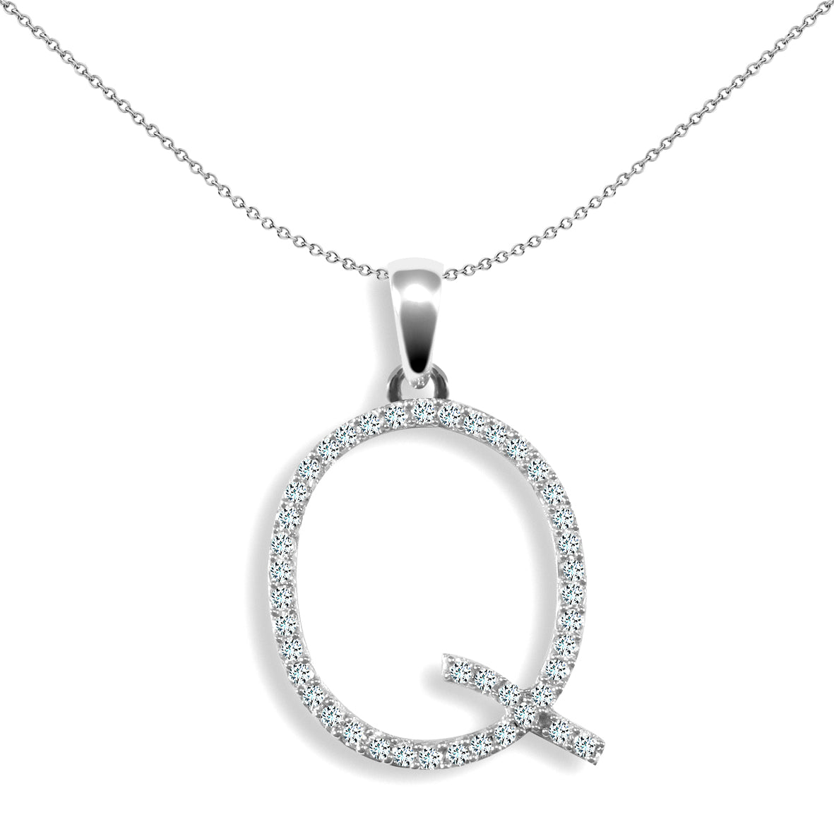 9ct White Gold  Diamond Block Initial ID Charm Pendant Letter Q - 9P105-Q