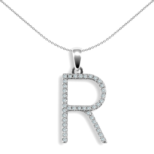 9ct White Gold  Diamond Block Initial ID Charm Pendant Letter R - 9P105-R