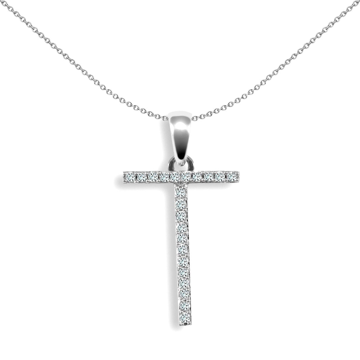 9ct White Gold  Diamond Block Initial ID Charm Pendant Letter T - 9P105-T