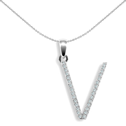9ct White Gold  Diamond Block Initial ID Charm Pendant Letter V - 9P105-V