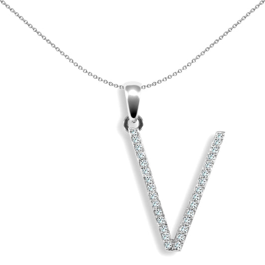 9ct White Gold  Diamond Block Initial ID Charm Pendant Letter V - 9P105-V