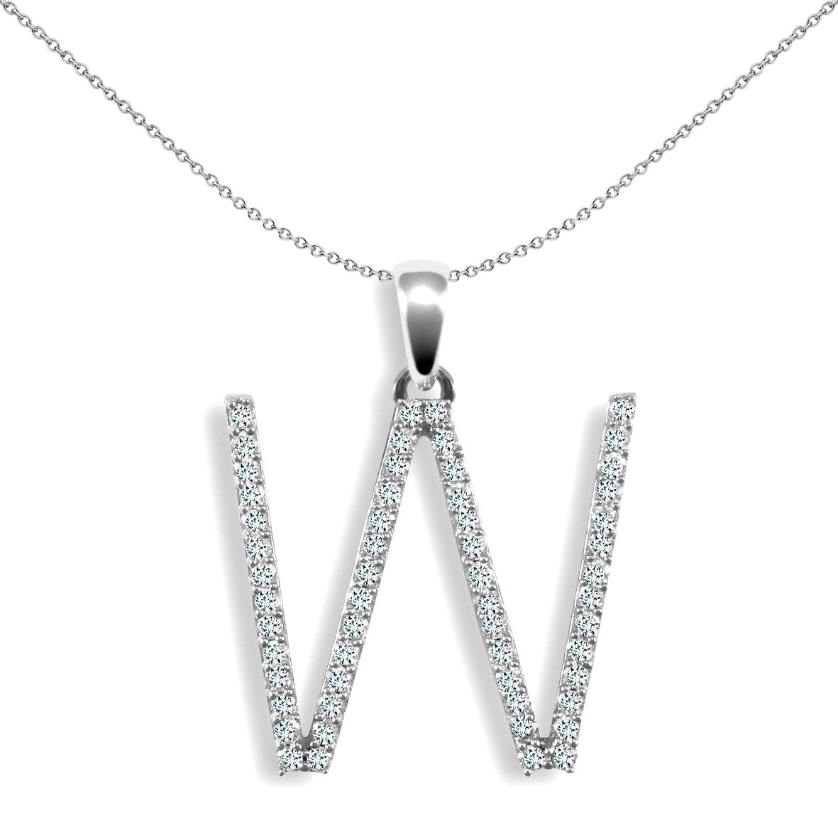 9ct White Gold  Diamond Block Initial ID Charm Pendant Letter W - 9P105-W