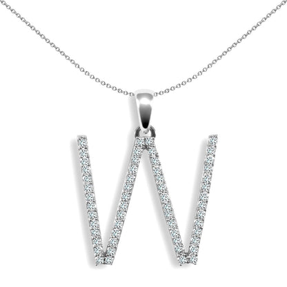 9ct White Gold  Diamond Block Initial ID Charm Pendant Letter W - 9P105-W