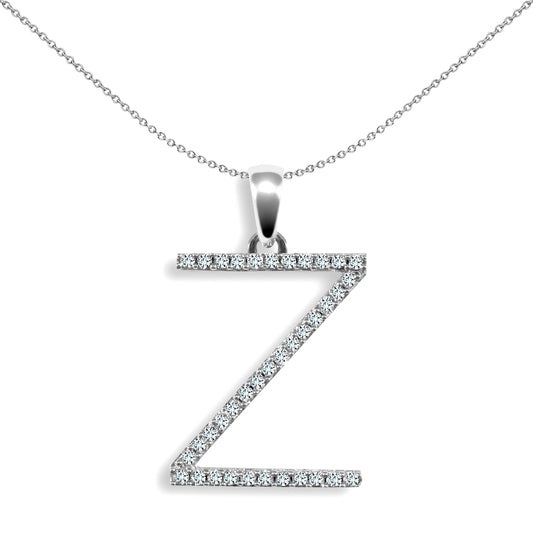 9ct White Gold  Diamond Block Initial ID Charm Pendant Letter Z - 9P105-Z