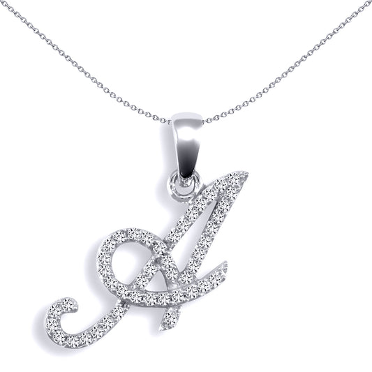 9ct White Gold  Diamond Calligraphy Initial Pendant Letter A - 9P106-A