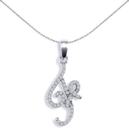 9ct White Gold  Diamond Calligraphy Initial Pendant Letter F - 9P106-F