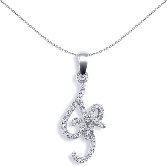 9ct White Gold  Diamond Calligraphy Initial Pendant Letter F - 9P106-F