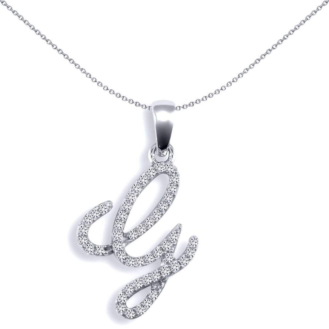 9ct White Gold  Diamond Calligraphy Initial Pendant Letter G - 9P106-G