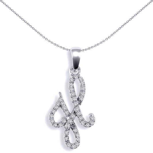 9ct White Gold  Diamond Calligraphy Initial Pendant Letter H - 9P106-H