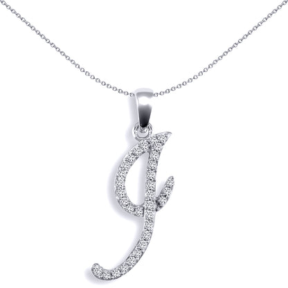 9ct White Gold  Diamond Calligraphy Initial Pendant Letter I - 9P106-I