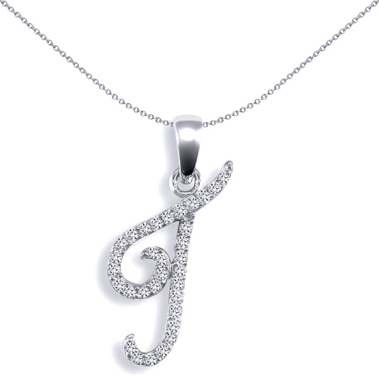 9ct White Gold  Diamond Calligraphy Initial Pendant Letter T - 9P106-T