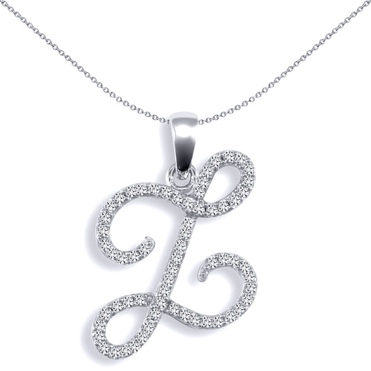 9ct White Gold  Diamond Calligraphy Initial Pendant Letter Z - 9P106-Z