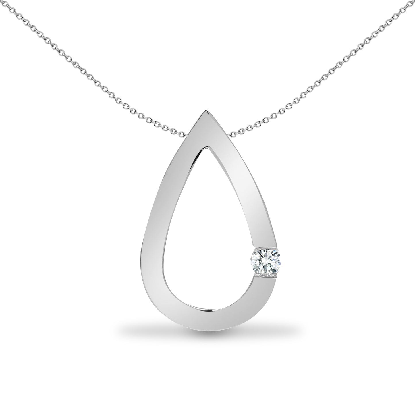 9ct White Gold  0.03ct Diamond Happy Tears Solitaire Pendant - 9P134