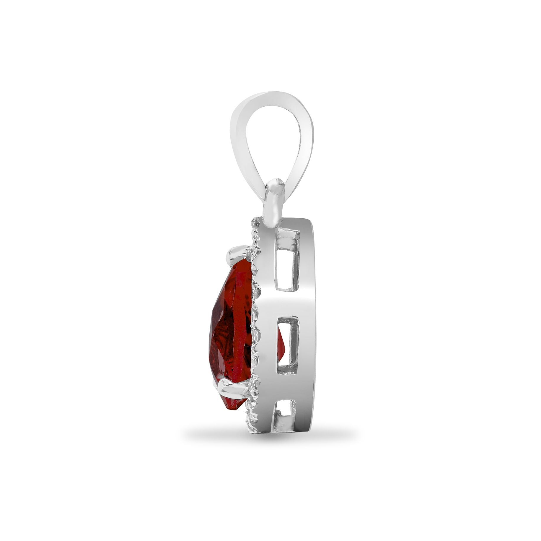 9ct White Gold  Diamond Garnet Happy Tears Halo Cluster Pendant - 9P137