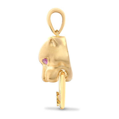 9ct Gold  Diamond Pink Sapphire Panther Door Knocker Charm Pendant - 9P140