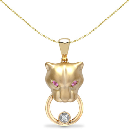 9ct Gold  Diamond Pink Sapphire Panther Door Knocker Charm Pendant - 9P140