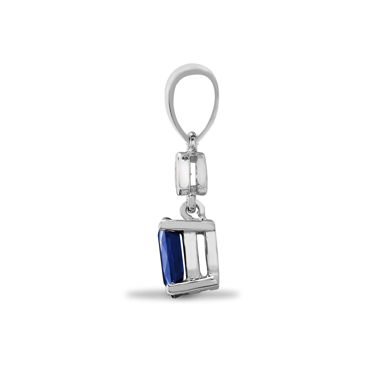 9ct White Gold  Diamond Blue Sapphire Donut Solitaire Drop Pendant - 9P141