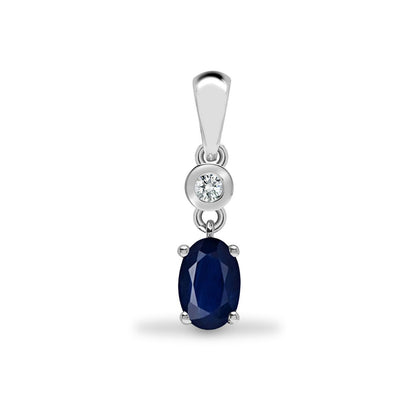 9ct White Gold  Diamond Blue Sapphire Donut Solitaire Drop Pendant - 9P141