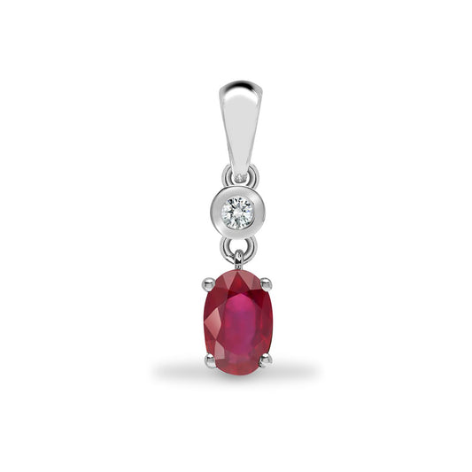9ct White Gold  Diamond Red Ruby Donut Solitaire Drop Pendant - 9P142