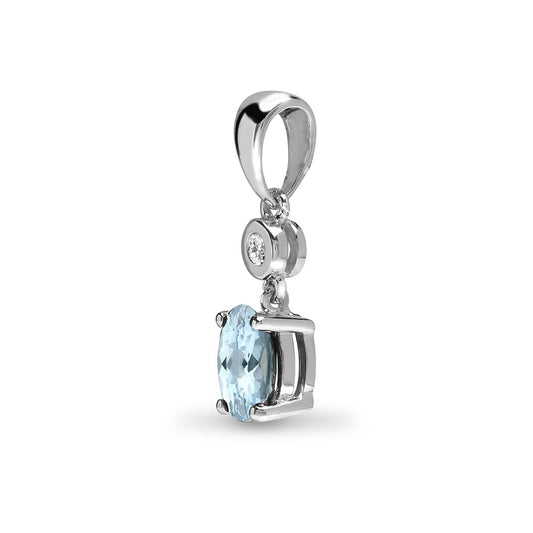 9ct White Gold  Diamond Aquamarine Donut Solitaire Drop Pendant - 9P143