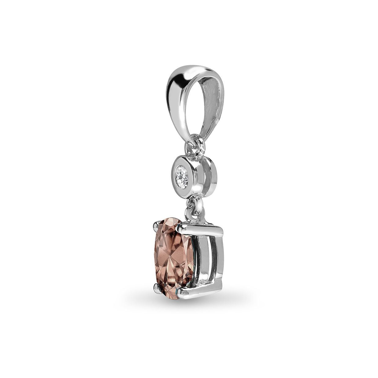 9ct White Gold  Diamond Peach Morganite Donut Solitaire Pendant - 9P144