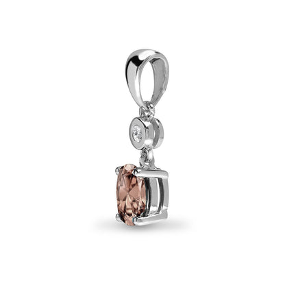 9ct White Gold  Diamond Peach Morganite Donut Solitaire Pendant - 9P144