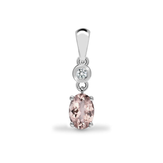 9ct White Gold Diamond Peach Morganite Donut Solitaire Pendant - 9P144