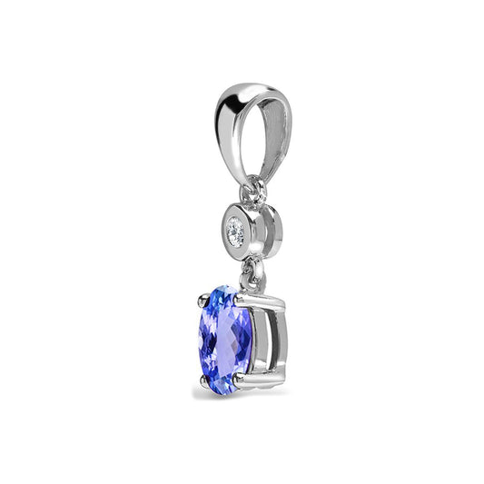 9ct White Gold  Diamond Tanzanite Donut Solitaire Drop Pendant - 9P145