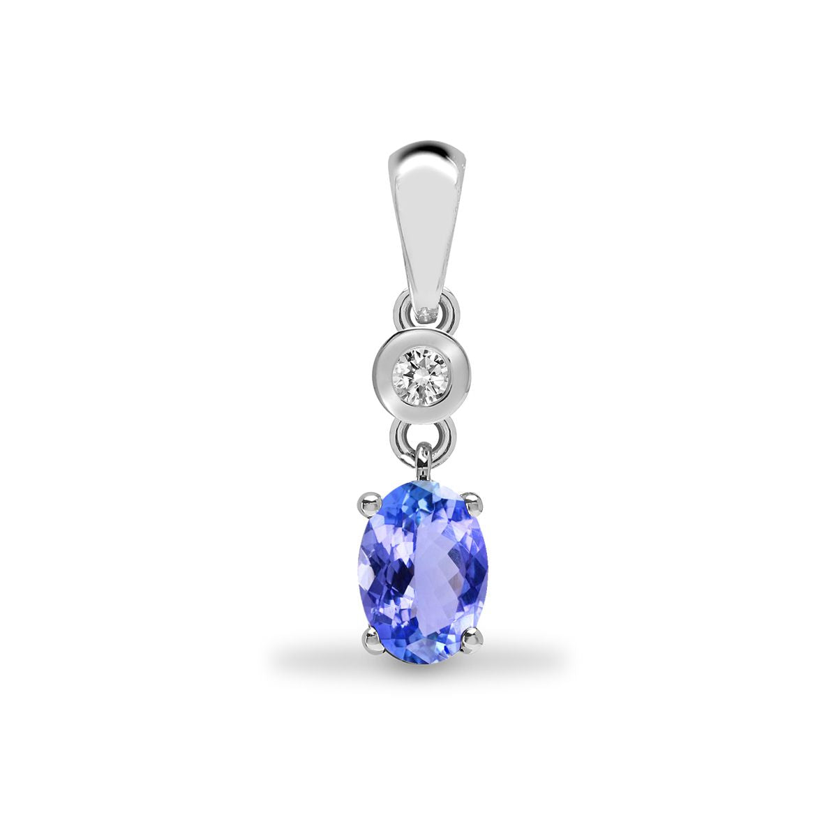 9ct White Gold  Diamond Tanzanite Donut Solitaire Drop Pendant - 9P145