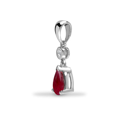 9ct White Gold  Diamond Ruby Happy Tears Solitaire Drop Pendant - 9P146