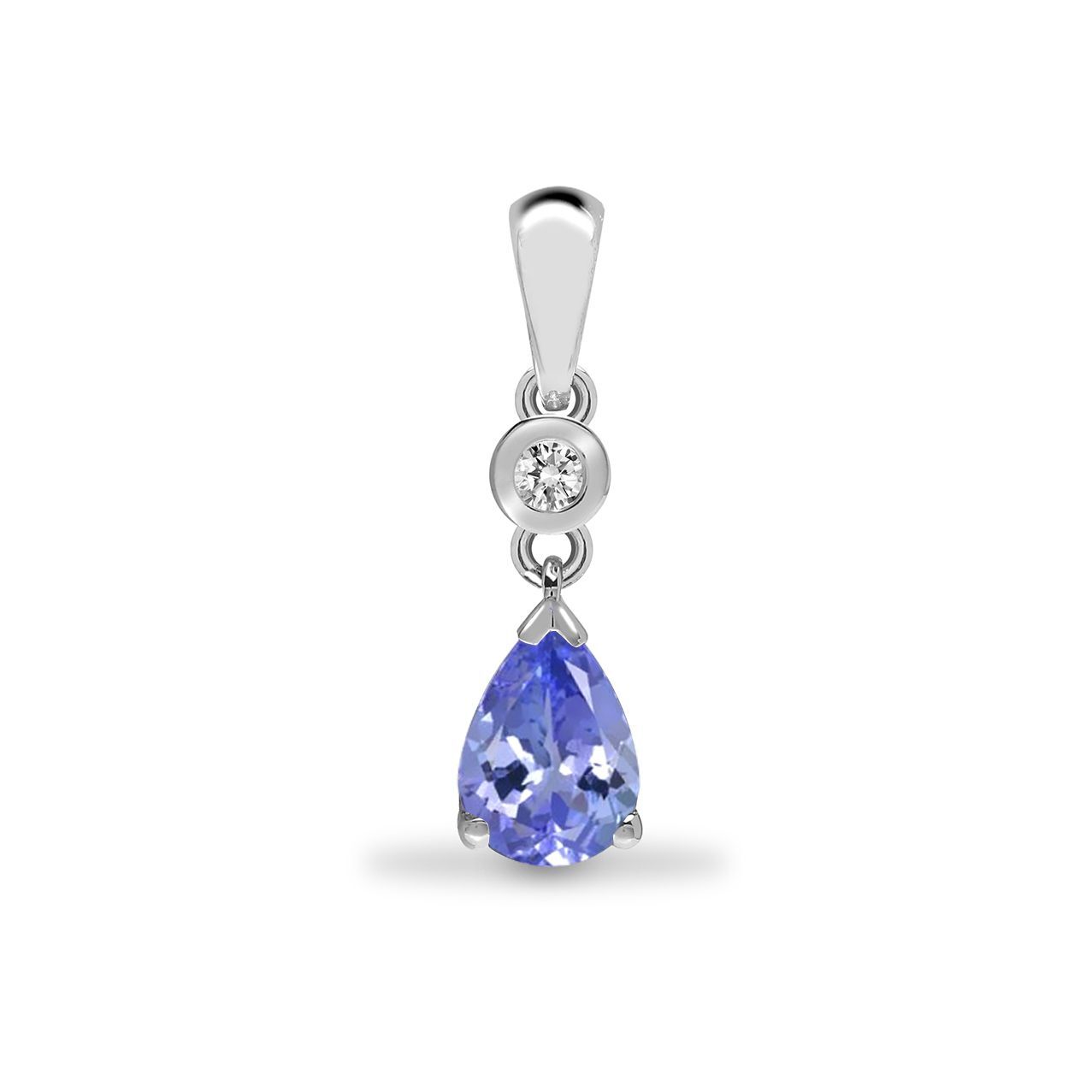 9ct White Gold  Diamond Tanzanite Happy Tear Solitaire Pendant - 9P150