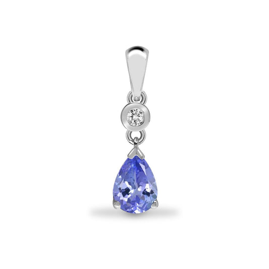 9ct White Gold  Diamond Tanzanite Happy Tear Solitaire Pendant - 9P150