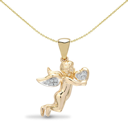 9ct Gold  0.03ct Diamond Love Heart Cherub Charm Pendant - 9P151