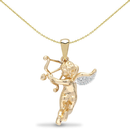 9ct Gold  0.03ct Diamond Cupid Love Cherub Charm Pendant - 9P152