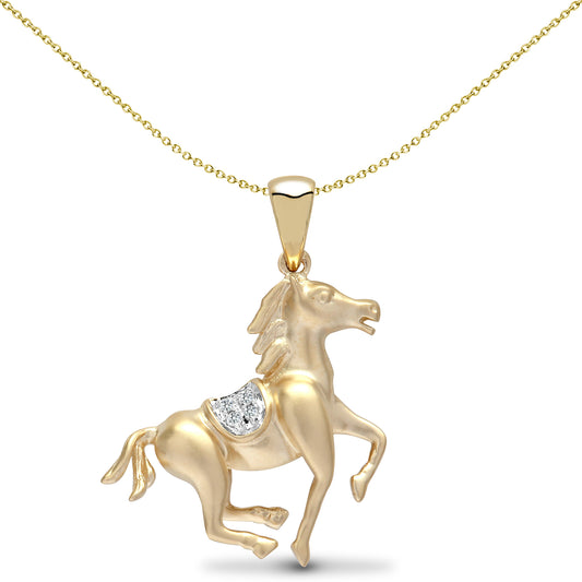 9ct Gold  0.01ct Diamond Stallion Horse Charm Pendant - 9P153