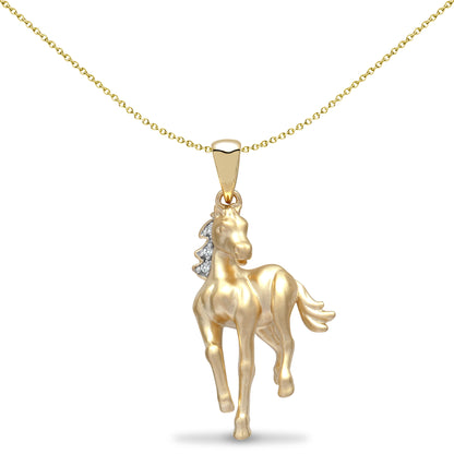 9ct Gold  0.01ct Diamond Stallion Horse Charm Pendant - 9P155