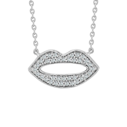 9ct White Gold  0.15ct Diamond Kiss Lips Charm Necklace - 9P157